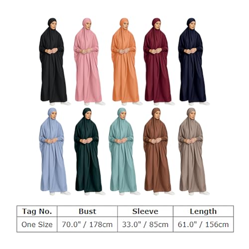 IDOPIP Muslim Abaya for Women One Piece Long Sleeve Islamic Prayer Dress with Hooded Hijab Maxi Kaftan Robe Modest Clothes - color: Navy Blue