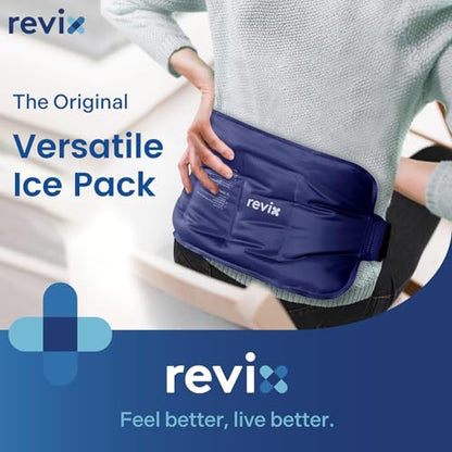 REVIX Ice Pack for Injuries Reusable Gel for Lower Back & Shoulder, Navy | 16x9in Full Coverage for Lower Back, Shoulder, Hip & Knee, Cold Compress Therapy, Hands-free Strap, Long-lasting Gel - style: Navy-Pack 1