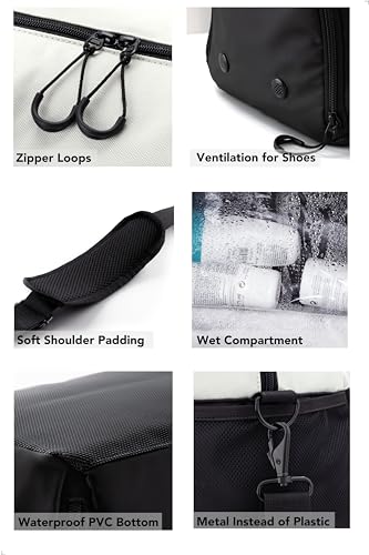 Fitgriff 남성 및 여성용 체육관 가방 V2 신발 및 습식 수납 공간 포함 - 여행, 스포츠, 피트니스 및 운동용 더플 백 - color: 블랙 / 크림 화이트, size: 19 x 10 x 11 inches (Small)
