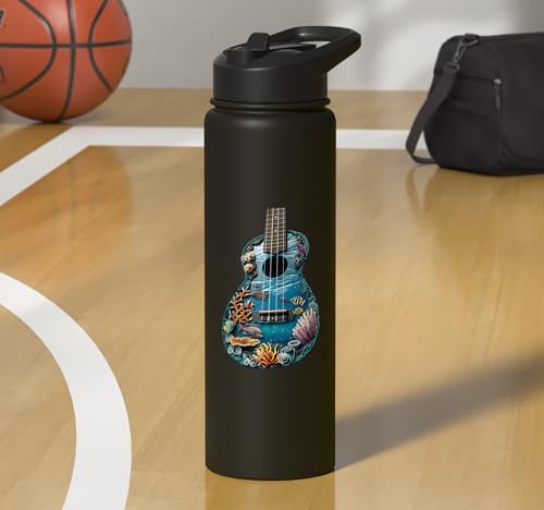 Ukulele Water Stainless Steel Insulated Water Bottle - color: Black