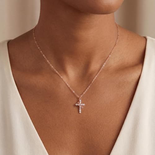 Robaice Upgraded Crown Cross Necklace for Women, 14K Gold Plated - color: A Crown Cross, Rose Gold