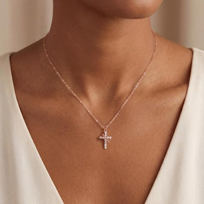 Robaice Upgraded Crown Cross Necklace for Women, 14K Gold Plated - color: A Crown Cross, Rose Gold