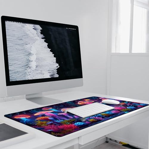 KeKee Glowing Colorful Sea Aquarium Neon Large Mouse Pad Gaming Mousepad Desk Pad for Keyboard and Mouse Mat Non-Slip Base 40x90cm, Style - size: 40x90cm