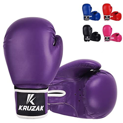 Kruzak Plain Boxing Gloves for Sparring, Kickboxing, Muay Thai, Martial Arts & MMA Fighting - Men & Women Punch Bag Mitts Training and Focus Pads Punching - color: Purple, size: 8 oz