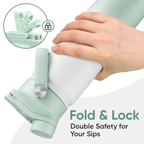 24 oz Insulated Water Bottle, 2-in-1 Lid, Straw & Spout with Protected, Leak Proof, Keep Cold 24H, Cup Holder Fit, Stainless Steel, Metal, Reusable, for Travel, Gym and School, 2 Lids, Iced Mint - color: Iced Mint, size: 24 Ounces