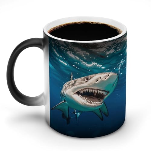 Cool Ocean Fish Coffee Mug Heat Sensitive Discoloration Ceramic Cup Personalized Color Changing Coffee Cups Unique Cup Gift for Family Friends Birthday Aniversary
