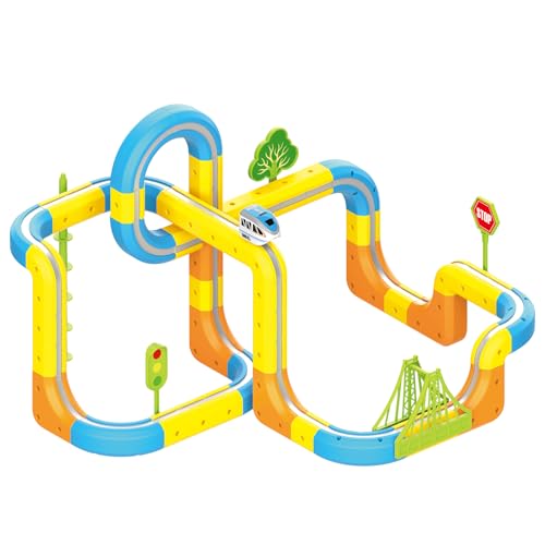 TIALLOW Magnetic Electric Train Set Toy Gifts for Kids 4-7 Years Old,3D Cube Magic Train Track Toy,Birthday Gifts for Boys Girls Ages 4 5 6 7(Blue-108PCS) - color: Blue-108pcs