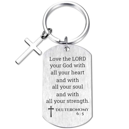 Inspirational Scripture Keychain with Cross - Bible Verse Matte Key Chain Religious Gift for Christian - style: Deuteronomy 6:5