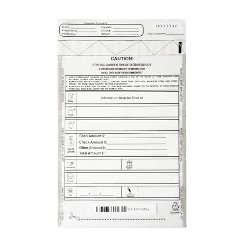 Plastic Tamper-Resistant Money Bags 9"x12" - Self-Sealing Cash Deposit Bags Clear, 100 Pack - color: clear