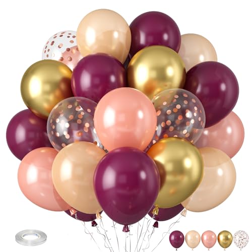 Burgundy Balloons, Rose Champagne Gold Balloons Burgundy Rose Pearl Balloon Wine Red Metallic Gold Balloon for Wedding Bridal Shower Birthday Party Celebration Baby Shower Anniversary Decorations - color: Burgundy Rose Gold