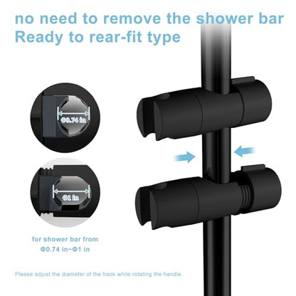 OFFO Shower Head Holder for Slide Bar Adjustable 0.75-1.00 in(19-25mm) O.D, Adjustable Holder for Slide Bar Slider Clamp Bathroom Replacement, 360 Degree Rotation Sprayer Holder, Matte Black - style: Matte Black