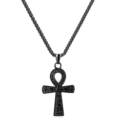 Ankh Cross Pendant Ancient Egyptian Hieroglyphic Symbol of Health and Eternal Life Men Cross Necklace with Tiger Eye Stone Obsidian Hematite Triple Protection Crystal Beads Chain - color: style 2