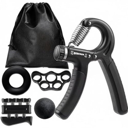 5 Pack Hand Grip Strengthener Kit with Adjustable Resistance Up to 130lbs, Forearm Trainer, Finger Exerciser, Stress Ball, Carrying Bag