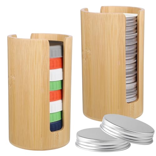 2Pcs Mason Jar Lid Organizer, Bamboo Vertical Storage Holder, Mason Jar Accessories, Bamboo Storage Holder for Home Kitchen Organization & Tumbler Lids (Wide Mouth) - size: Wide Mouth