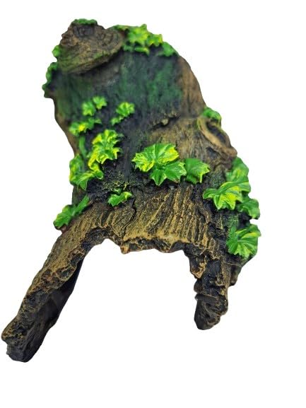 Large Hollow Log with Plants Aquarium Pond Ornament Artificial Resin Tree Bark Hide or Cave for Fish Tank, 10 Inches Long Reptiles or Turtle Tank Ornament Safe for Aquatic Habitats, Brown