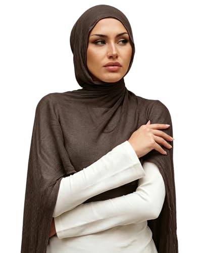 Crinkle Cotton Hijab, Soft Light and Breathable Hijab Scarf For Women, Suitable for All Seasons - color: Coffee