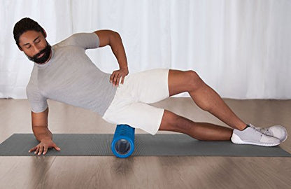 Teeter Massage Foam Roller - Textured for Deep Tissue Muscle Relief to Boost Recovery, Flexibility, Mobility - Back Pain Relief, Sports Massage, Myofascial Release - color: Less Firm (Blue/Wavy)