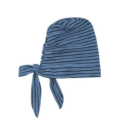Suillty Women's Pre-Tied Muslim Hijab Bonnet Pleated Ruffle Turban Chemo Cap Underscarf Islamic Headwear - color: Blue Striped