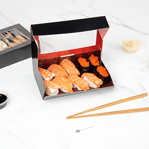 Restaurantware Sakura Vision 8 x 4.8 x 1.8 Inch Sushi Boxes 50 Disposable Take Out Boxes - Built-In Lid Clear Window Black Paper Rectangle Boxes For Sushi Maki Or Sashimi - size: Large