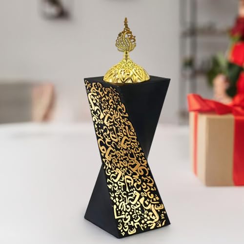 Frankincense Resin Incense Burner, 8.7 Inch Black and Golden Bakhoor Burner, Unique Rotating Shape Charcoal Incense Burner for Aromatherapy, Yoga, Spa, Meditation, Office Home Decor