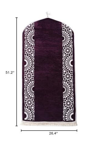 Modefa Turkish Islamic Prayer Mat - Chenille with Foam and Carrying Bag - Intricate Praying Rug Ramadan Eid Gift - Traditional Muslim Janamaz Seccade for Men Women - Mustaqim (Purple) - color: Purple
