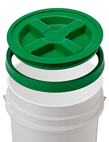 6 Gallon Food Grade Bucket Pail with Green Air Tight Screw on Lid (Pack of 2) BPA Free Made in USA Container