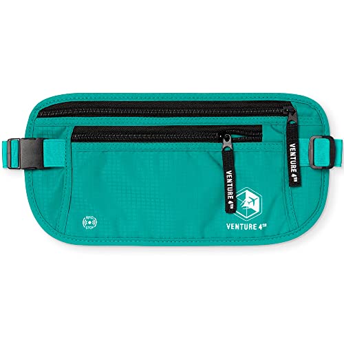 VENTURE 4TH Money Belt for Travel – Slim Hidden Under-Clothes RFID Blocking Anti-Theft Passport Holder & Travel Wallet Pouch for Men & Women to Protect Cash, Cards & Documents (Turquoise) - color: Turquoise