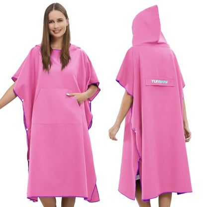 Yufawow Men Women Hooded Towel Changing Wearable Cloth Swimsuit Bikini Coverup Dry Robe Bathing Swim Parka Jacket Suit Dress Wrap Plus Size for Beach Hiking Pee Surf Board Pool Shower - color: Light Pink