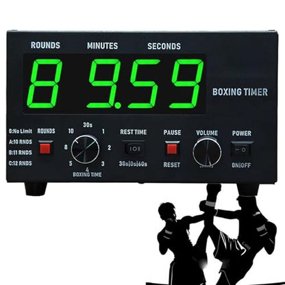 Classic Boxing Interval Timer, Professional Gymnastics Timer with LED Display, 1-12 Challenge Rounds and Adjustable Buzzer, 30S-10min Workout and 0/30/60S Rest Time Green - color: Green