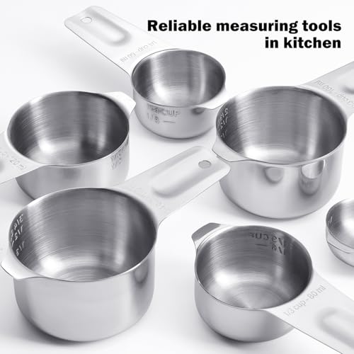 Measuring Cups Set, 7PCS Stainless Steel Engraved Markings Kitchen | 304 food-grade steel, dual-scale markings, one-piece construction, nesting storage, dishwasher safe, dry & liquid ingredients - size: 7PCS