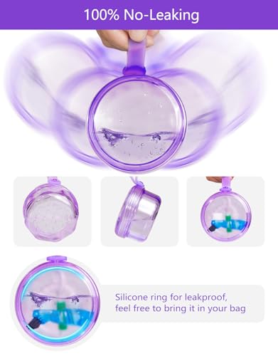 Leak Proof Purple Denture Cups for Soaking Dentures, Partial Denture Bath Case Travel Retainer Cleaning Container Case with Brush for Aligner, Denture, Mouth Guard - color: Transparent Purple
