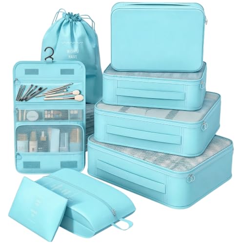 8/9 Set Packing Cubes for Travel, Suitcase Organizer Bags for Luggage - color: Bright Sapphire Blue