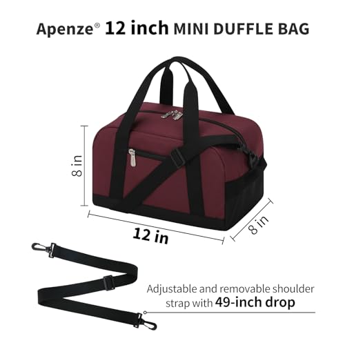 Small Gym Bag Carry On Bag - 12 in Mini Duffle Bag Lightweight for Overnight Travel - Wine Red - color: Wine Red, size: 12inch