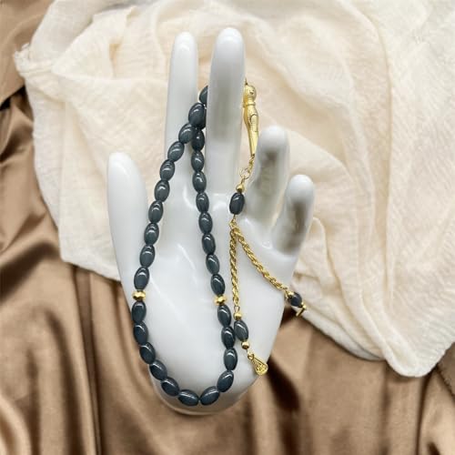 Oval Beads Glass Islamics Prayer Beads Tasbih With Gold Tassels For Daily Devotion And Cultural Event - color: Transparent Blue