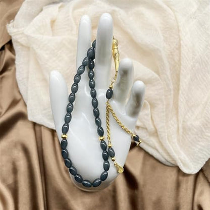 Oval Beads Glass Islamics Prayer Beads Tasbih With Gold Tassels For Daily Devotion And Cultural Event - color: Transparent Blue