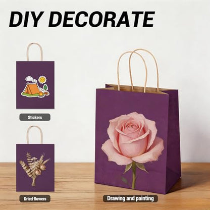 bagmad 100 Pack 8x4.75x10 Inch Plain Medium Paper Bags with Handles Bulk, Kraft Craft Gift Bags, Grocery Shopping Retail Birthday Party Favors Wedding Sacks (Purple) - color: Purple