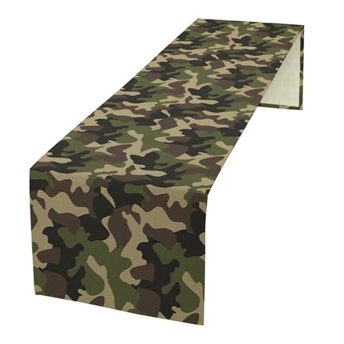 Camouflage Table Runner Classic Masking Camo Green Brown Black Olive Colors Retro Inspired for Indoor Outdoor PartyHolidayWeddingGathering 13x36in - color: Camouflage-5, size: 13x36 Inch
