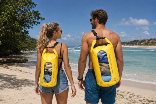 Freegrace Waterproof Dry Bag Set of 3 - Submersible Dry Sack with Double Zip Lock Seals - Includes Waist Pouch & Phone Case - Perfect for Kayaking, Swimming, Boating & Rafting (Yellow(Window), 20L) - color: Yellow, size: 20L, style: Window