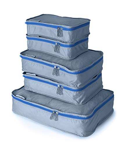 MUMI Packing Cubes Set of 5 - Mesh-Top Luggage Organizers, Blue - color: Blue