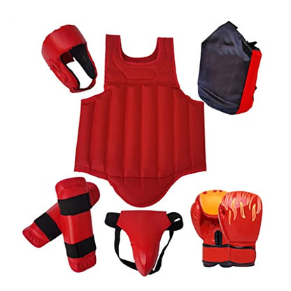Sparring Gear Set Double Layer Thickening Sparring Gear Set,Martial Arts Protector Equipments,Sanda Kickboxing Kit 6 Pcs Set - color: Red, size: Large