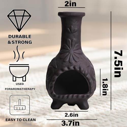 MOUGIGI Elegant Handmade Black Palo Santo Holder–Incense Cone Stick Burner - color: Terracotta -Black Flower Palo Santo Holder