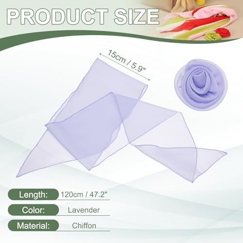 Chiffon Scarf for Women, Long Skinny Chiffon Neckerchief with Detachable Rose Flower Light Soft for Hair Ribbon - color: Lavender