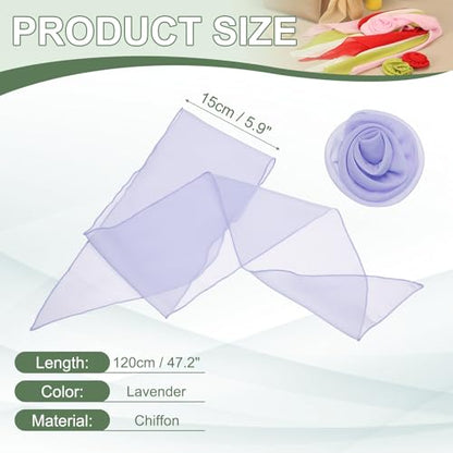 Chiffon Scarf for Women, Long Skinny Chiffon Neckerchief with Detachable Rose Flower Light Soft for Hair Ribbon - color: Lavender