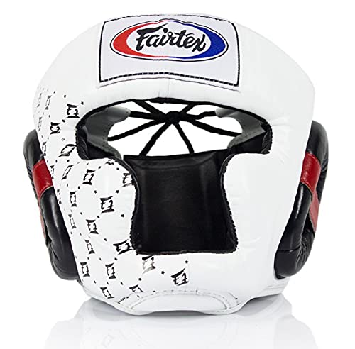 Fairtex Muay Thai & Boxing Headgear | Protective Sparring Head Guard with Adjustable Straps, Multi-Layer Padding, Enhanced Vision & Coverage - color: HG10 White Lace-up, size: Medium