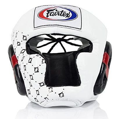 Fairtex Full Head Guard, Muay Thai MMA Sparring Helmet Protective Headgear | Handcrafted 3-layer padding shell. Lightweight sleek construction shields against elbows during high-intensity ring session - color: HG10 White Lace-up, size: Medium