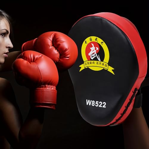 Boxing Punch Mitts, PU Boxing Pads Curved Focus Mitts, Adjustable Punching Hand Pads for Martial Arts Karate MMA Muay Thai - color: Red