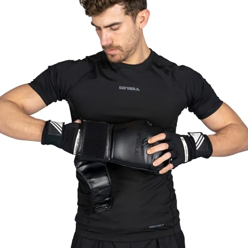 Sanabul Gel Boxing Hand Wraps for Men & Women Muay Thai MMA Kickboxing Quick Wraps Boxing Inner Gloves Wrist Knuckle Protection - color: Black/White, size: Large-X-Large