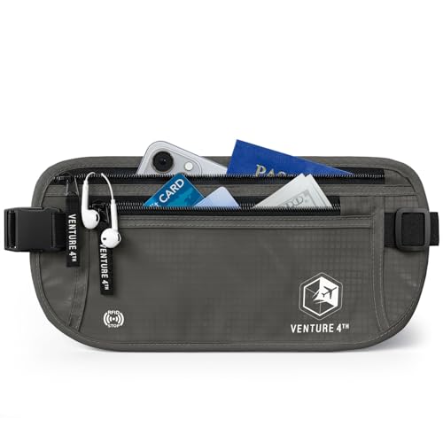 VENTURE 4TH Money Belt for Travel – Slim Hidden Under-Clothes RFID Blocking Anti-Theft Passport Holder & Travel Wallet Pouch for Men & Women to Protect Cash, Cards & Documents (Gray) - color: Ash Gray