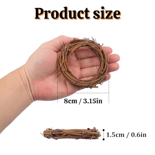 60 Pcs 3.15 Inch Natural Grapevine Wreath Set, Natural Rattan Wreath,Hand-Woven 3.15 Inch Vine Branch Wreaths, Perfect for DIY Crafts, Christmas Decorations, and Wedding Supplies - size: 60 Pcs 3.15 Inch