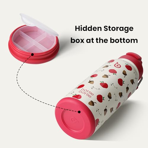 BOTTLE BOTTLE 32oz Insulated Water Bottle with Pill Box | Stainless Steel,Sport Water Bottle, with Straw Dual-use Lid and Pill Box, Design for Gym - color: berry